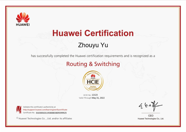 华为网络专家routing & switching(路由交换)认证证书hcie- routing &
